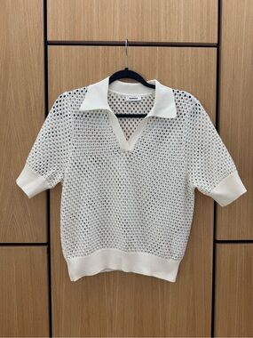 Sandro Wonens Rhinestone Cropped Knit Polo Jumper